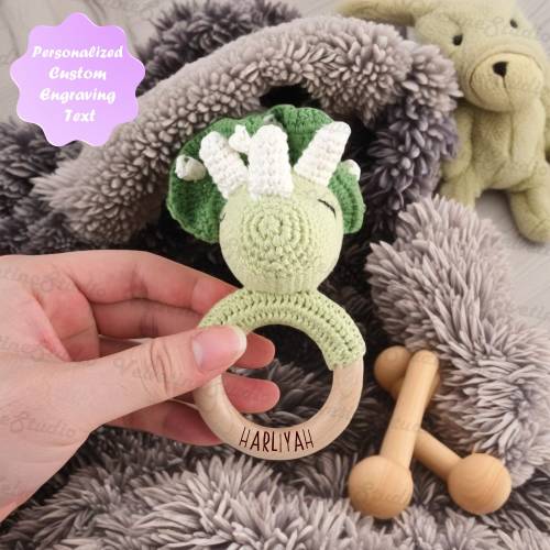 Dinosaur Baby Rattle, Personalized Name Baby Rattle, Newborn Baby Shower Gift Birthday Gift, Baby Gift, Custom Engraved Name Rattle