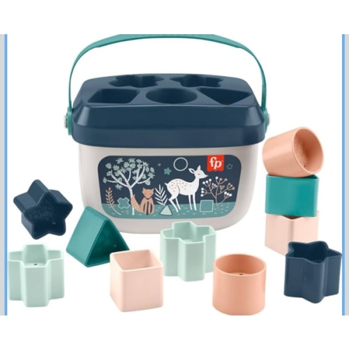 Fisher-Price Stacking Toy Baby’s First Blocks Set of 10 Shapes for Sorting Play for Infants Ages 6+ Months, Navy Fawn (Amazon Exclusive)