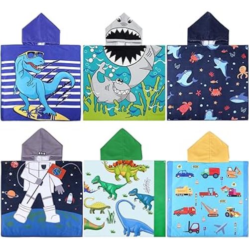Oudain 6 Pcs Kids Hooded Bath & Beach Towels (Microfiber)