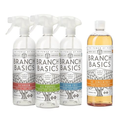 Branch Basics Cleaning Essentials Kit: All Purpose Spray, Glass Cleaner, and Bathroom Cleaner - Concentrate (33.8 Oz) + Plastic Spray Bottles for Cleaning (24 Oz) Non-Toxic, Fragrance-Free