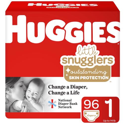 Huggies Comfortable Latex-Free Breathable Soft Hypoallergenic Wetness Indicator Diapers - Size 1, 96 Count