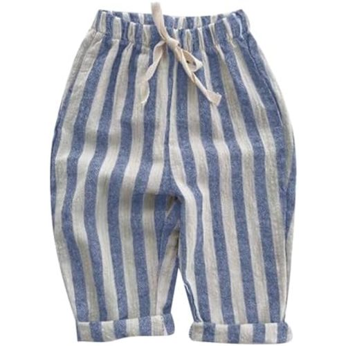 Boys Girls Cotton Linen Harem Bloomers Pants for Baby Toddler Cute Striped Bloomer Elastic Basic Harem Pants Joggers