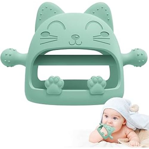 Baby Teething Toys for Babies 0-6 Months,Baby Teether Chew Toys for Teething Relief,Silicone Teething Mitt,Baby Toys 6 to 12 Months,Perfect Baby Shower Gifts for New Moms & Newborn(Cartoon Cat)