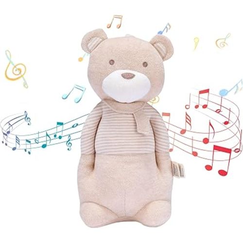 COTTONEBEBE Organic Baby Toys, Stuffed Animal Toy with Lullaby Music for Infant Babies 0 3 6 12 to 36 Months Boy & Girl,Ideal Gift for Newborn (Mr.Bear, Cotton)