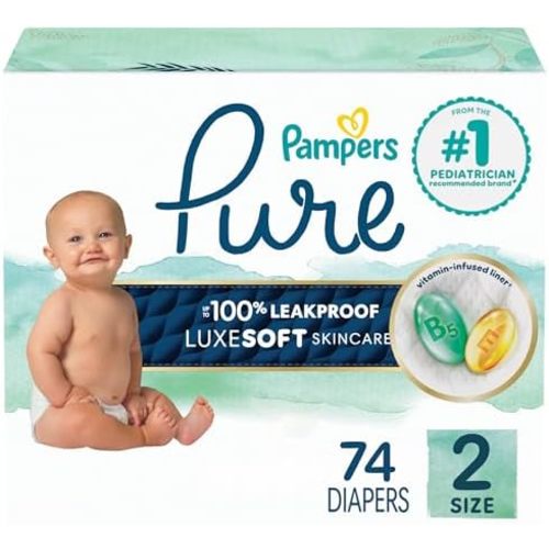 Pampers Pure Baby Diapers, Size 2 (12-18 lbs), 74