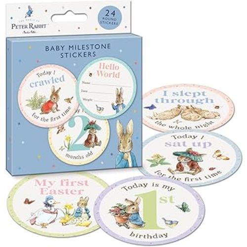 Peter Rabbit Baby Milestone Cards | 24 Stickers to Mark All The Important milestones | Official Licensed Product | Perfect for Shower Gifts, New Gifts for Girls & Boys | Unisex Gift