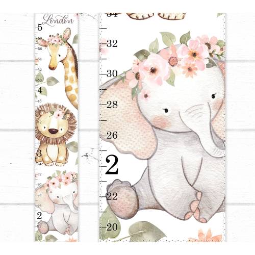 Safari Animals Growth Chart, Floral Safari Growth Chart, Jungle Growth Chart, Canvas Growth Chart, Safari Floral Nursery Wall Art