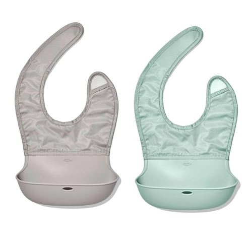 OXO Tot Babero enrollable, paquete de 2, llovizna y ópalo