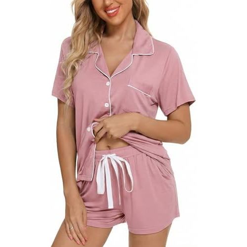Leikar Womens Button Down Pajama Sets Bride Pajamas Sets Sleepwear Shorts Lounge Set