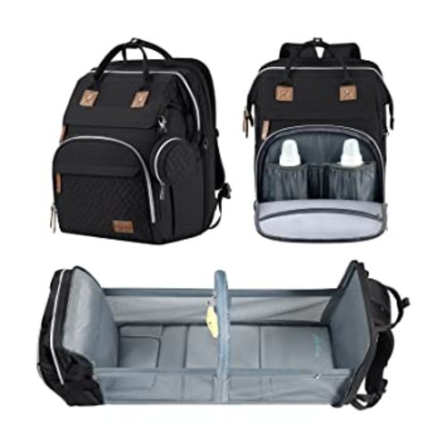 DERJUNSTAR Baby Diaper Bag Backpack, Diaper Changing Station, Baby Bags for Boys Girls,Waterproof Changing Pad,USB Charging Port,Pacifier Case, Sunshade and Toy Bar,