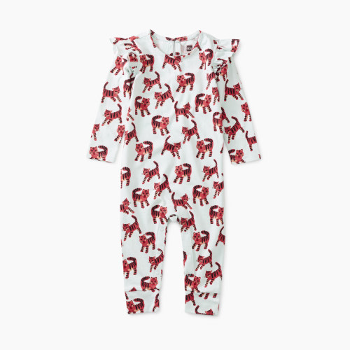 Tea Collection Ruffle Shoulder Baby Romper - Baby Tiger, 0-3 M
