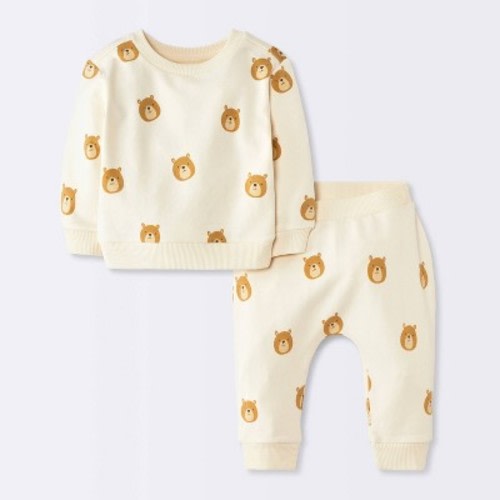 Baby Boys' 2pc Top and Bottom Sets - Cloud Island™ Off-White 0-3M