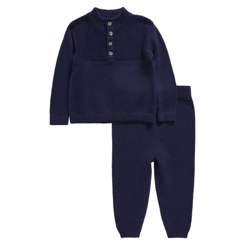 Mock Neck Sweater & Pant Set, Navy, 6 Months