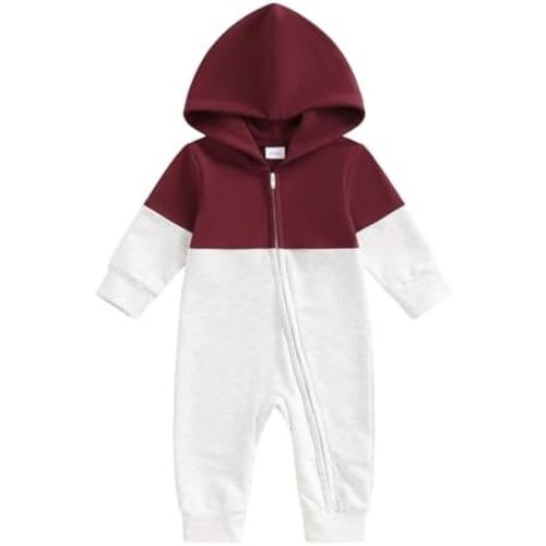 BemeyourBBs Newborn Baby Boy Clothes Color Block Long Sleeve Zipper Hooded Romper with Pocket Fall Winter One Piece Outfits