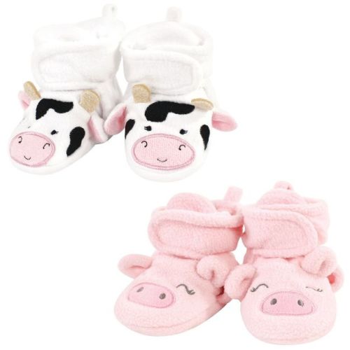 Hudson Baby Infant Girl Cozy Fleece Booties, Cow Pig, 6-12 Months