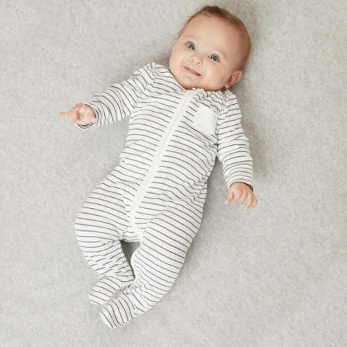 Clever Zip Baby Pajamas: 0-3 Months, Grey Stripe