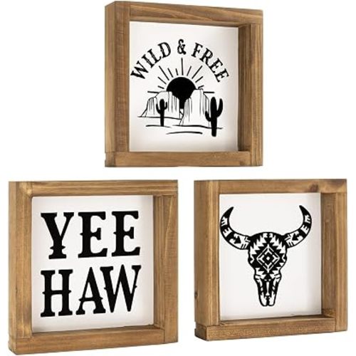 Western Wall Decor Southwestern Art Bathroom Shelf Table Yeehaw Cowboy Cow Skull White Wood Signs Boho Rustic Home Decoration