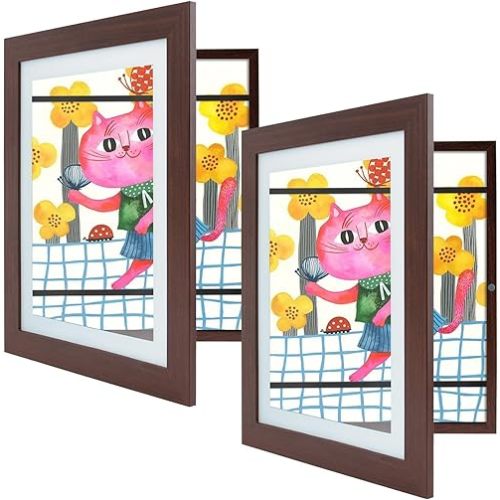 Golden State Art, 10x12.5 Kids Art Frames, Front-Opening Picture Frame Great for Kids Drawings, Artworks, Children Art Projects, Schoolwork, Home or Office (Walnut Set of 2)