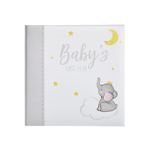 Kate & Milo Baby’s First Year Baby Memory Journal, Gender-Neutral Keepsake, Baby Milestone Memory Book and Photo Album, Perfect for Baby Showers, For New and Expecting Parents, Sky and Elephant