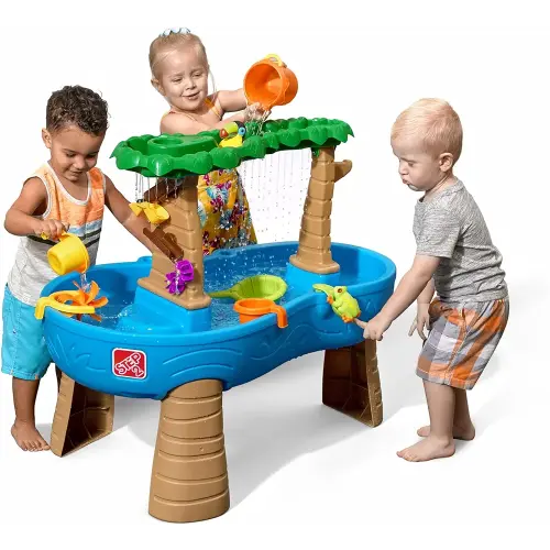 Step2 Tropical Rainforest Water Table, Kids Water and Sand Activity Sensory Playset, Summer Outdoor Toys, 13 Piece Toy Accessories, For Toddles 1.5+ Years Old, Blue & Green