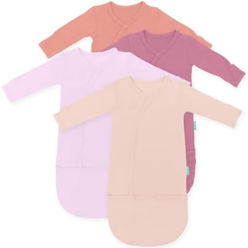 Supersoft Baby Sleeper Gowns, 4-Pack Premium Bamboo Viscose Infant Nightgown Sleepers Preemie Newborn Snap Bundles