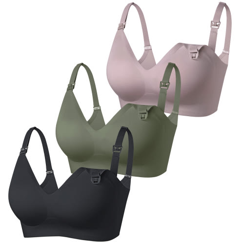 Womens Maternity Nursing Bra for Breastfeeding Comfort Seamless Wireless Sleep Bra Pack of 3
