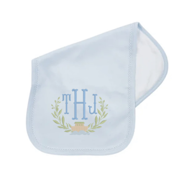 Blue Picot Trim Burp Cloth | Palmer Kate Embroidery