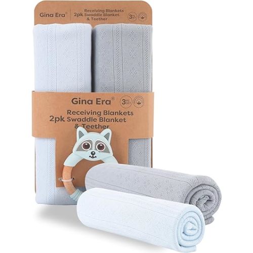Gina Era Receiving Blankets, Lightweight Cozy Swaddle Blanket for Newborns, Infants, & Swaddles for Newborns, 2 Pack 30 X 40 Inch for Boy (Blue)