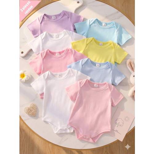 Souflis Souflis Random 3 Out Of 8 Pcs Newborn Simple Comfortable Soft Short Sleeve Romper White Summer Casual Family Matching Multi-Color Perfect Gift For Newborn | SHEIN USA