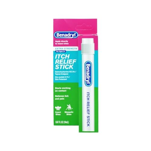 Benadryl Extra Strength Itch Relief Stick, Diphenhydramine HCL Topical Analgesic & Zinc Acetate to Relieve Skin Itching & Pain Associated with Insect Bites, Sunburn & More, 0.47 fl. oz
