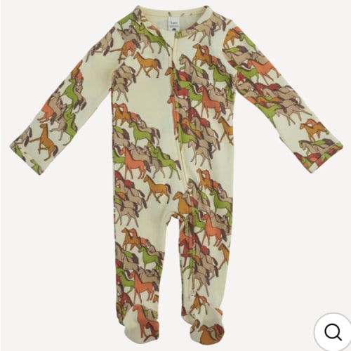 long sleeve two way zipper footie | horse party | organic cotton interlock