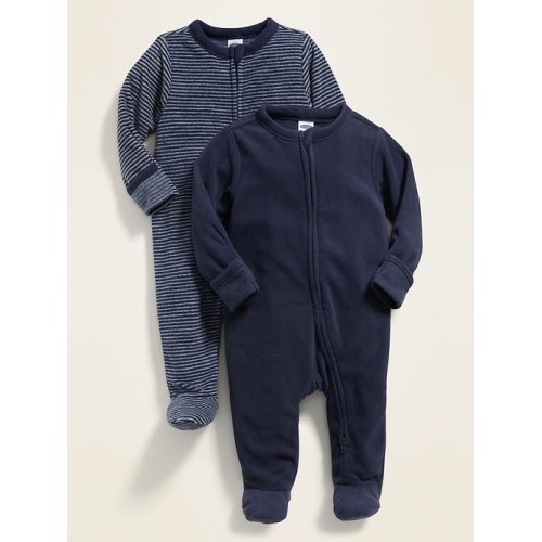 Unisex Micro Fleece Footie Pajama One-Piece 2-Pack for Baby in Navy Stripe, size: 6-9 M