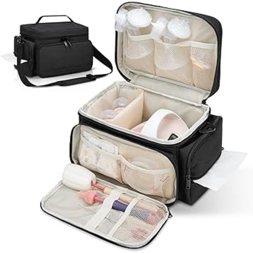 Breast Pump Bag Fit for Spectra S1 and S2, Pumping Bag with Waterproof Mat for Pump Accessories, Portable Pump Carrying Case for Work, Travel and Family Use, Black