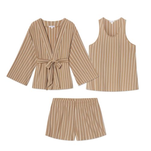 LAKE | Women | DreamModal Pajamas | Sandstone Vertical Stripe Kimono Shorts Bundle