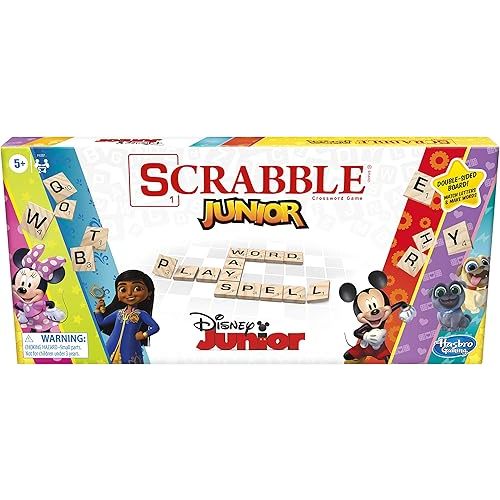 Hasbro Gaming Scrabble Junior: Disney Junior Edition Board Game for Kids | Double -Sided Game Board | Matching Word Game | Back to School Gifts | Ages 5+ (Amazon Exclusive)