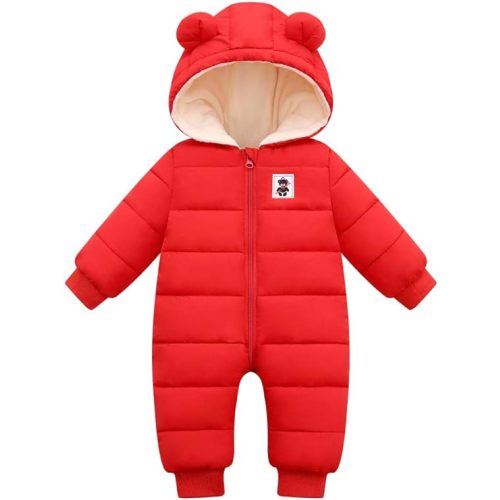 Cute Baby Boys Snowsuit New Born baby girls Winter Coat Toddler Clothes - Red - 0-6 Months