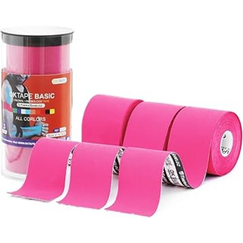 OK TAPE Regular Kinesiology Tape (3 Pack), Original Cotton Athletic Tape for Support Muscle Joint Knee, Sports Waterproof Tape Uncut Strips Latex Free, Hypoallergenic, 2in×16.4ft - Pink