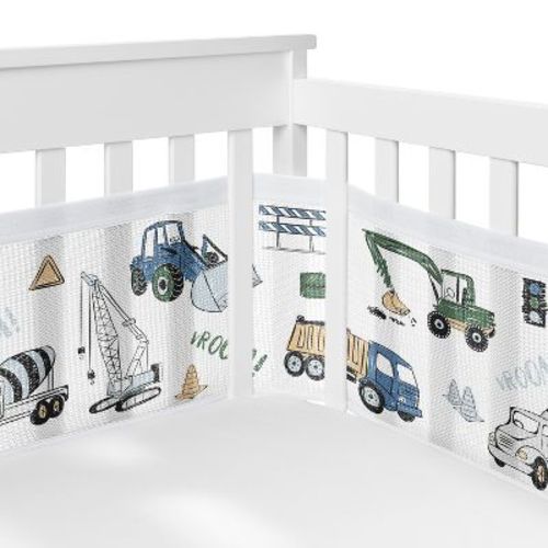 Sweet Jojo Designs Boy BreathableBaby Breathable Mesh Crib Liner Construction Truck Green Blue White
