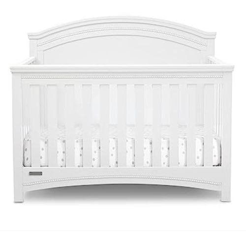 Delta Children Simmons Kids SlumberTime Emma 4-in-1 Convertible Baby Crib N More - Greenguard Gold Certified, Bianca White