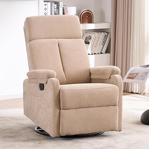 Recliner Chairs, Swivel Rocker Recliner Chair for Adults, Glider Rocking Chair, Small Nursery Recliner for Living Room,RV, Reclining with Modern-Designed Armrests, Upholstered Fabric Beige