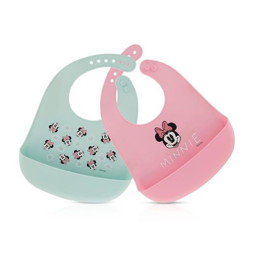 Disney 2-Pack Unisex Baby & Toddler Silicone Bibs with Food Catcher, Soft Waterproof Feeding Accessories