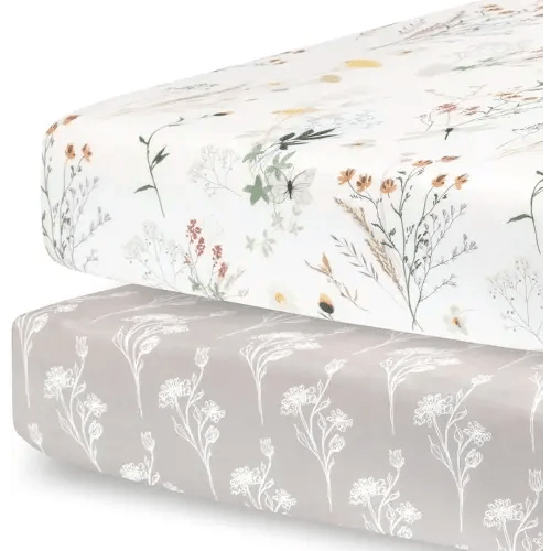 Pobibaby - 2 Pack Premium Fitted Baby Girl Crib Sheets for Standard Crib Mattress - Ultra-Soft Jersey Knit, Safe and Snug, and Stylish Floral Crib Sheet (Wildflower)