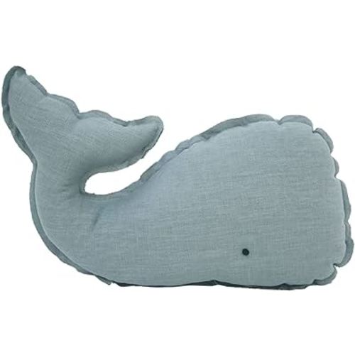 Whale Pillow Linen, Blue Whale Throw Pillows with Free Style Edge,Coastal Ocean Decorative Pillow for Couch Sofa (18.5 inch)