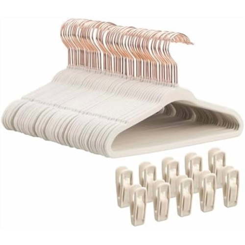 50-Pack 11 Inch Baby Closet Hangers with 10 Clips - Soft Velvet Non-Slip Hangers for Infant & Toddler Clothes (Beige)