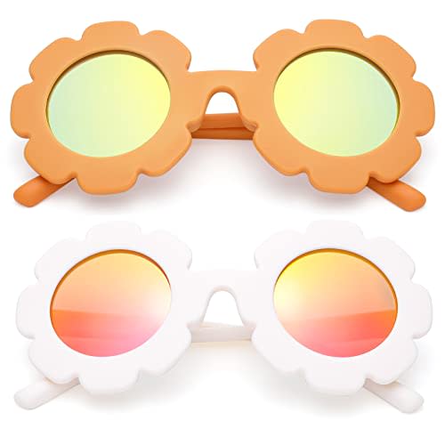 COASION 2 Pack Kids Polarized Sunglasses UV 400 Protection for Girls Boys Round Flowers Sunglasses Shades Age 1-6