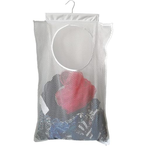 Hanging Mesh Laundry Hamper (30in*20in*2in) Large Dirty Clothes Bag, Can Be Used Behind The Door & Closet & Caravan& Bathroom (White)