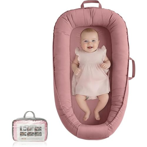 Baby Lounger - Infant Lounger for Newborn 0-24 Months, Pure Cotton Breathable Baby Nest Lounger, Newborn Essentials for Baby Boys & Girls, Portable Baby Lounger for Home and Travel