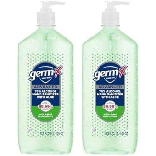 Germ-X Advanced Hand Sanitizer with Aloe and Vitamin E, Non-Drying Moisturizing Gel, Instant and No Rinse Formula, Pump Bottle, 1 Liter (Pack of 2)
