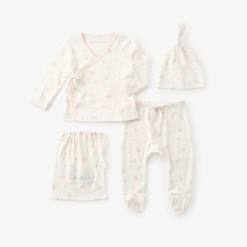 Pink Swan Print Organic Cotton Pointelle Layette 3 Pc Gift Set – Elegant Baby