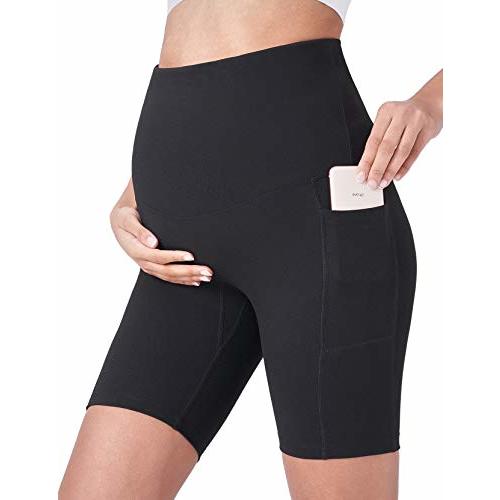POSHDIVAH Women's Maternity Yoga Shorts Over The Belly Bump Summer Workout Running Active Short Pants with Pockets 5"/8"